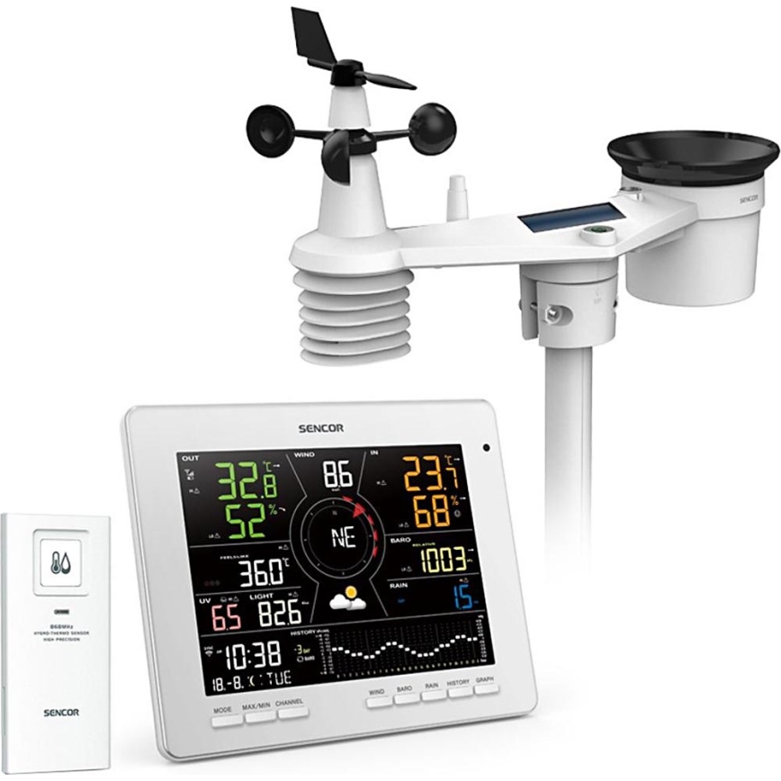 Sencor - Profesionální meteostanice s barevným LCD displejem 5V 1xCR2032 + 3xAA + 2xAA Wi-Fi Tuya
