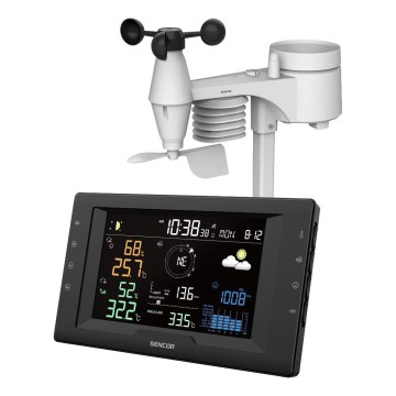 Sencor - Profesionální meteostanice s barevným LCD displejem a budíkem 5V/1xCR2032 + 3xAA