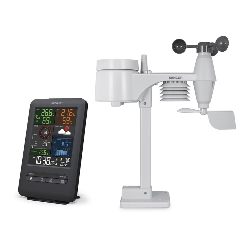 Sencor - Profesionální meteostanice s LCD displejem a budíkem 1xCR2032 + 3xAA