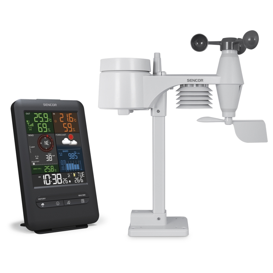Sencor - Profesionální meteostanice s LCD displejem a budíkem 1xCR2032 + 3xAA