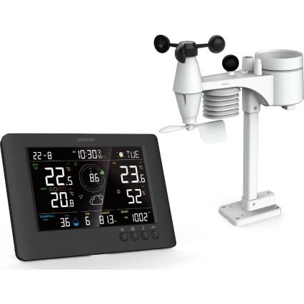 Sencor - Profesionální meteostanice s barevným LCD displejem a budíkem 5V/1xCR2032 + 3xAA