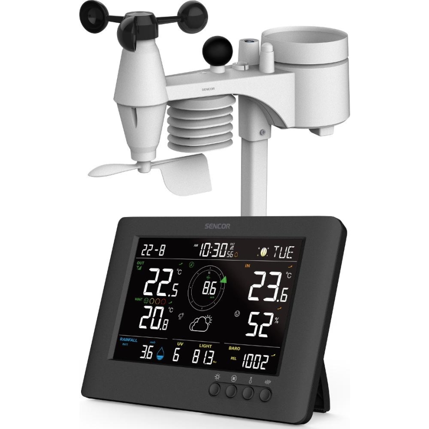 Sencor - Profesionální meteostanice s barevným LCD displejem a budíkem 5V/1xCR2032 + 3xAA