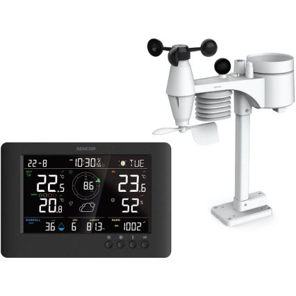 Sencor - Profesionální meteostanice s barevným LCD displejem a budíkem 5V/1xCR2032 + 3xAA