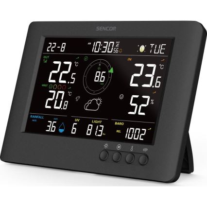 Sencor - Profesionální meteostanice s barevným LCD displejem a budíkem 5V/1xCR2032 + 3xAA