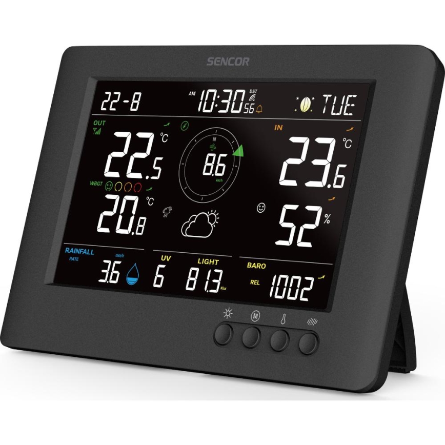 Sencor - Profesionální meteostanice s barevným LCD displejem a budíkem 5V/1xCR2032 + 3xAA