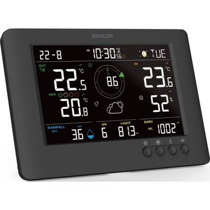 Sencor - Profesionální meteostanice s barevným LCD displejem a budíkem 5V/1xCR2032 + 3xAA