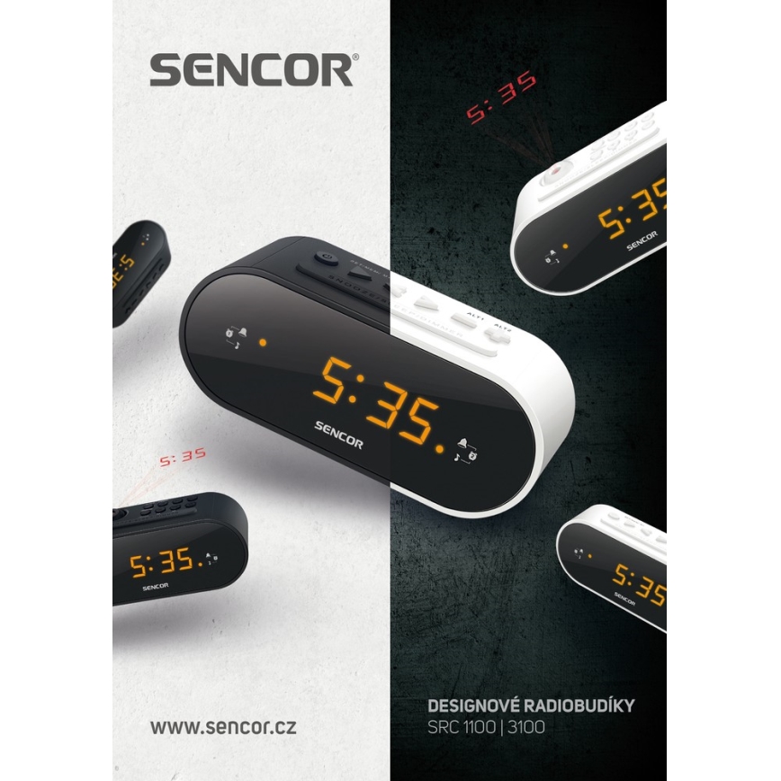 Sencor - Radiobudík s LED displejem a projektorem 5W/230V 1xCR2032 bílá