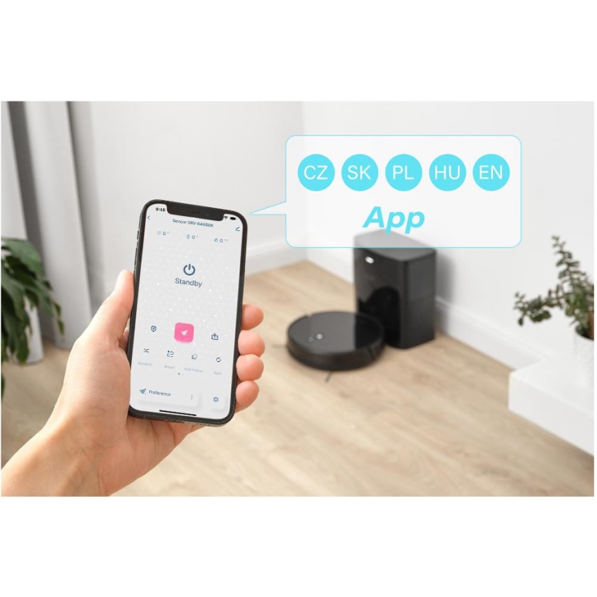 Sencor - Robotický vysavač s mopem 2v1 16W/2600 mAh Wi-Fi černá + dálkové ovládání