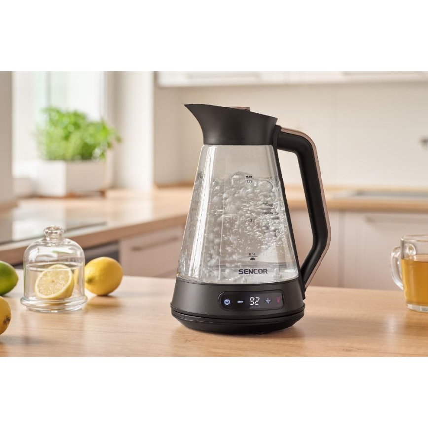 Sencor - Rychlovarná konvice s termoregulací 1,5 l 2150W/230V černá/rose gold