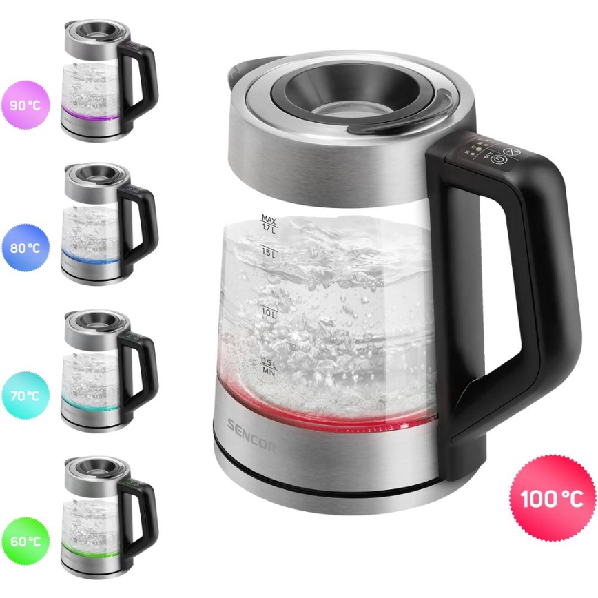 Sencor - Rychlovarná konvice s termoregulací 1,7 l 2200W/230V matný chrom/černá