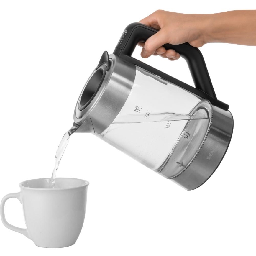 Sencor - Rychlovarná konvice s termoregulací 1,7 l 2200W/230V matný chrom/černá