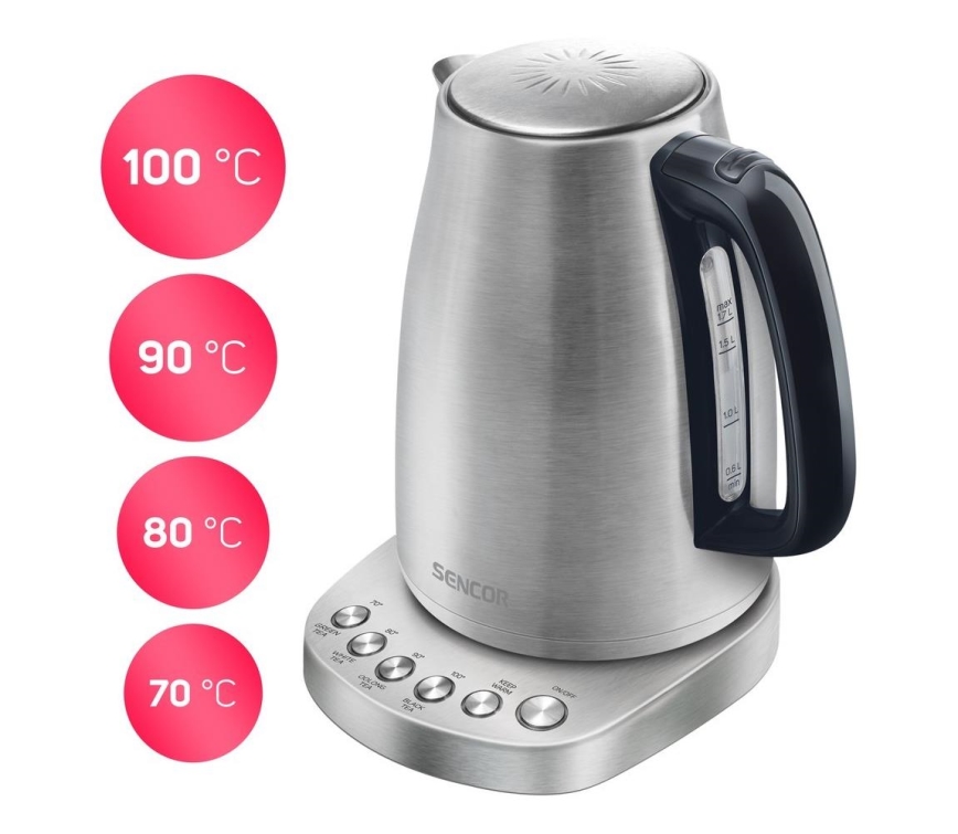 Sencor - Rychlovarná konvice s termoregulací 1,7 l 2200W/230V nerez