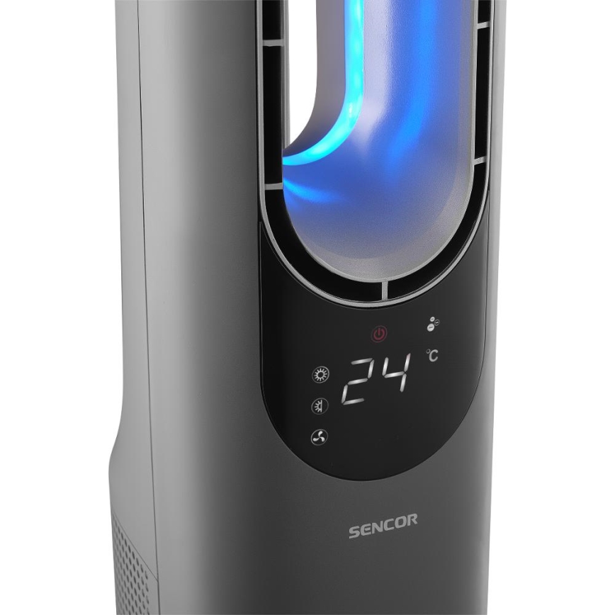 Sencor - Sloupový bezvrtulový keramický ventilátor 1200/2000W/230V antracit + dálkové ovládání