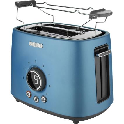 Sencor - Topinkovač s dvěma otvory a rozpékačem 1000W/230V modrá