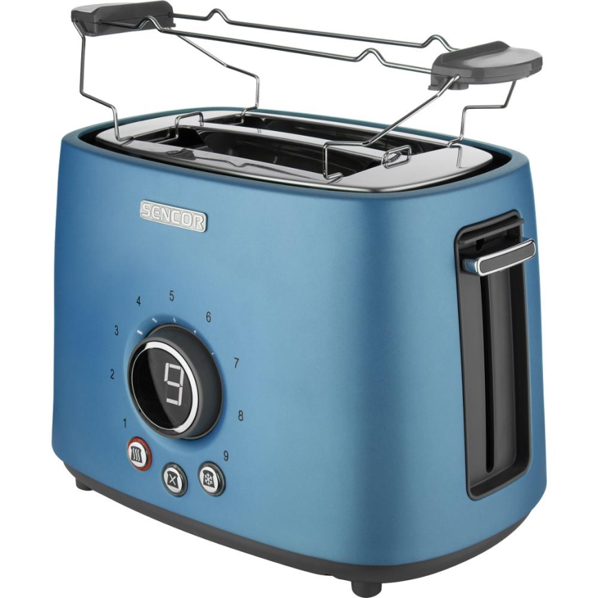 Sencor - Topinkovač s dvěma otvory a rozpékačem 1000W/230V modrá