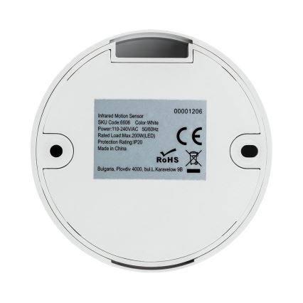 Senzor pohybu infračervený 360° 200W/230V bílá