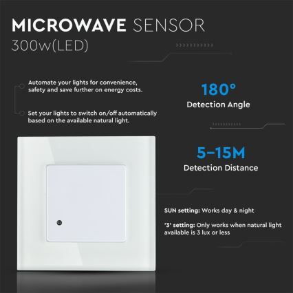 Senzor pohybu mikrovlnný 180° 300W/230V bílá