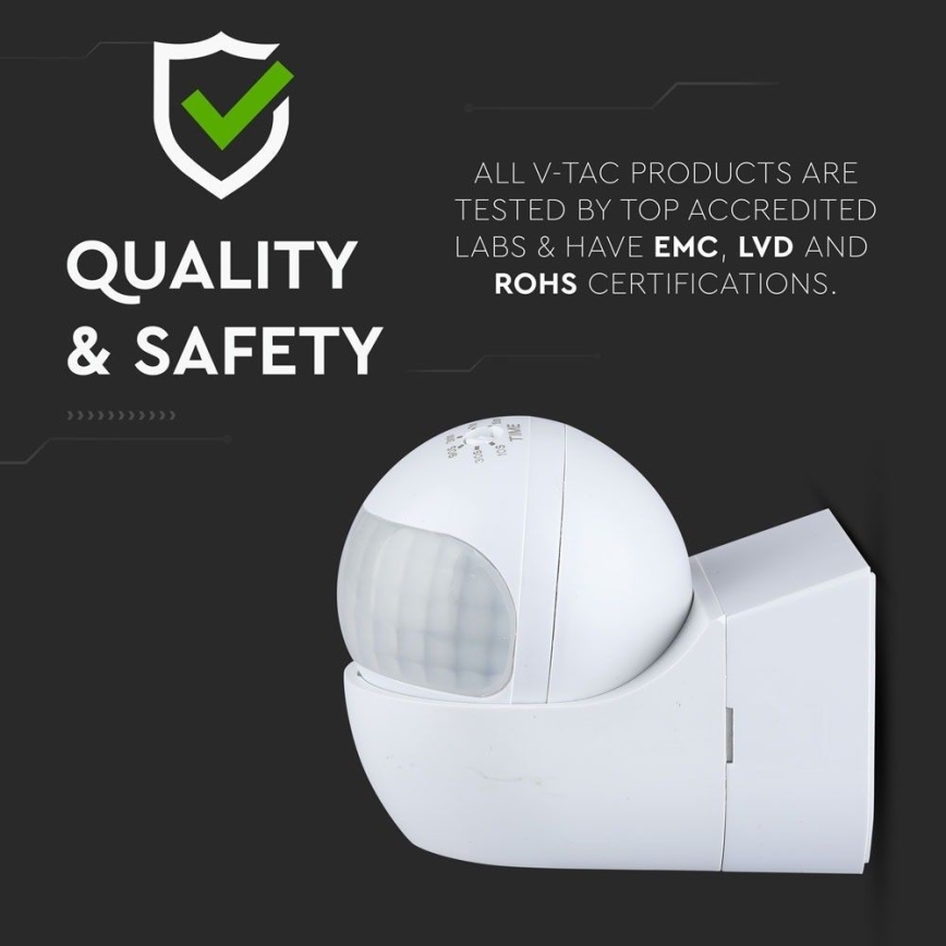 Senzor pohybu PIR 180° 800W/230V IP44 bílá