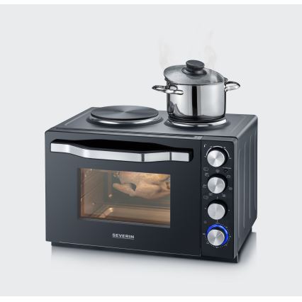 Severin TO 2074 - Horkovzdušná trouba s grilem a s plotýnkami 2500W/230V 30 l černá