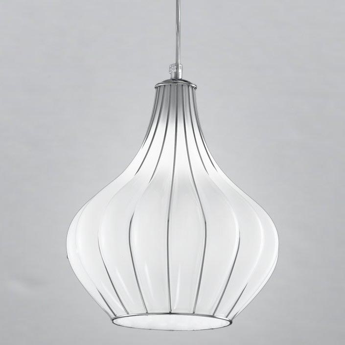 SIRU - Lustr na lanku AURIGA 1xE14/40W/230V pr. 26 cm matný chrom/bílá benátské sklo