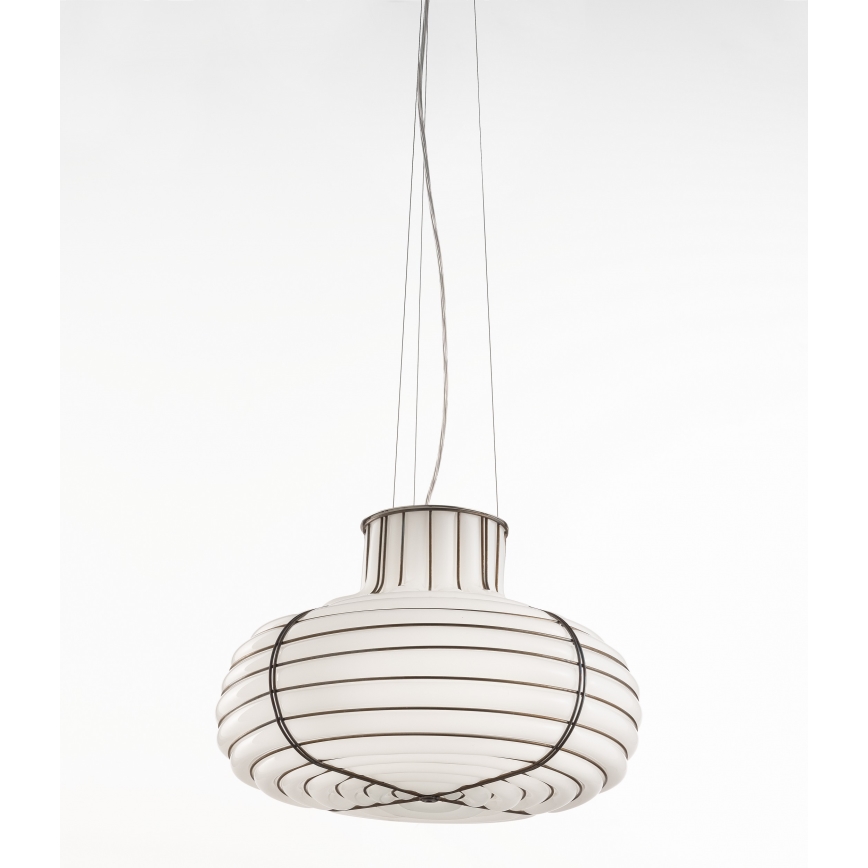 SIRU - Lustr na lanku CHAPEAU 2xE14/40W/230V matný chrom/bílá benátské sklo