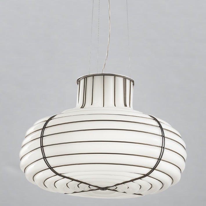 SIRU - Lustr na lanku CHAPEAU 2xE14/40W/230V matný chrom/bílá benátské sklo