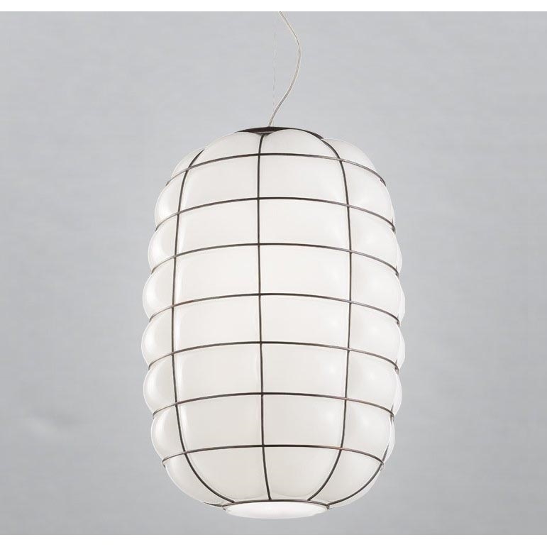 SIRU - Lustr na lanku LANTERNA 1xE27/60W/230V pr. 32 cm černá/bílá benátské sklo
