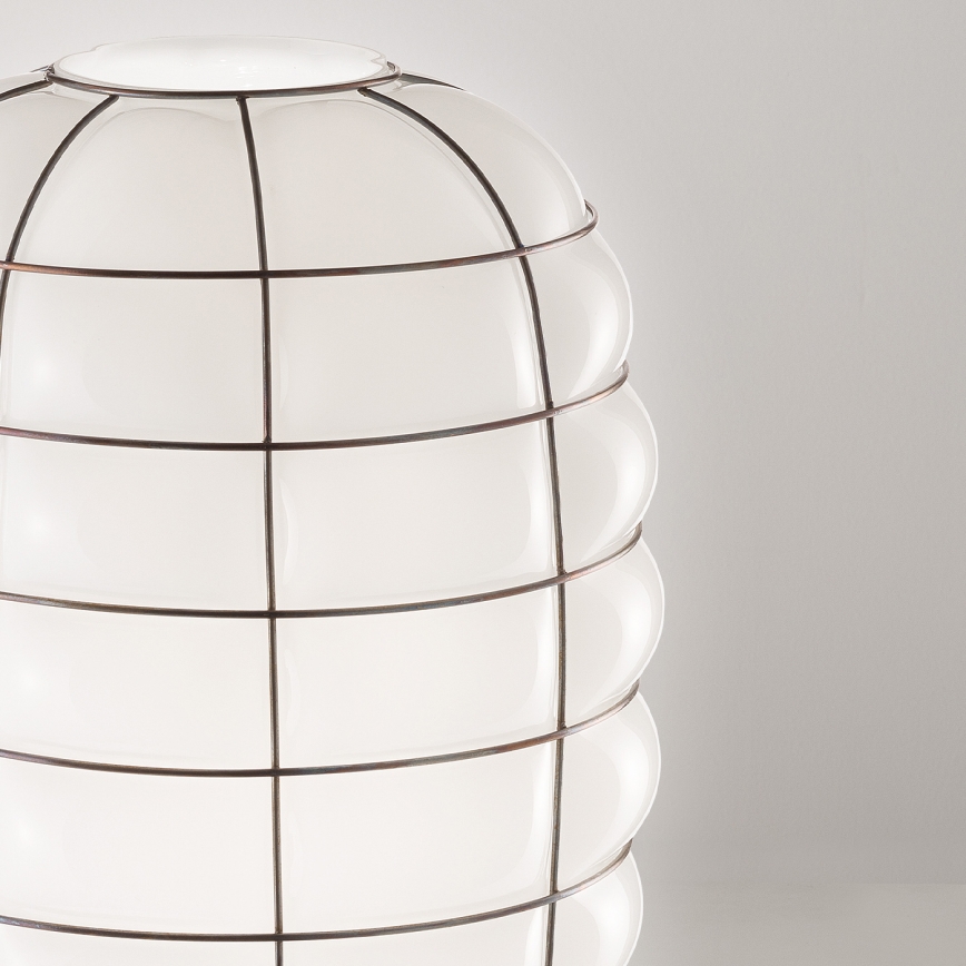 SIRU - Lustr na lanku LANTERNA 1xE27/60W/230V pr. 32 cm černá/bílá benátské sklo