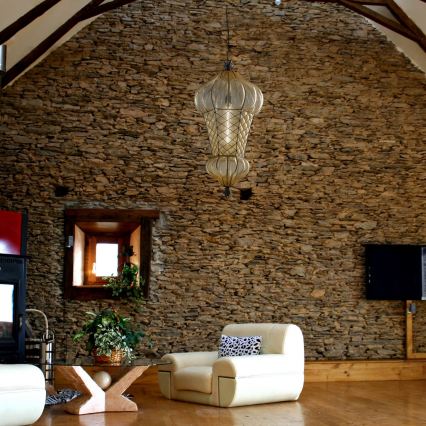 SIRU - Lustr na řetězu BABÀ 1xE27/60W/230V pr. 30 cm béžová/hnědá benátské sklo