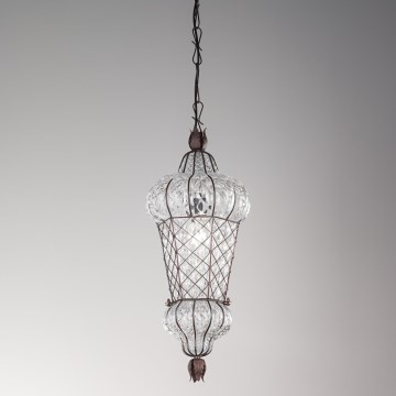 SIRU - Lustr na řetězu BABÀ 1xE27/60W/230V pr. 30 cm čirá/hnědá benátské sklo