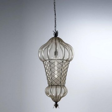 SIRU - Lustr na řetězu BABÀ 1xE27/60W/230V pr. 30 cm čirá/hnědá benátské sklo