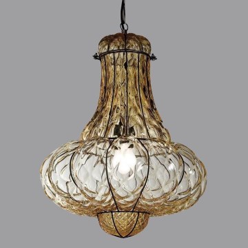 SIRU - Lustr na řetězu DOGE 1xE27/60W/230V pr. 30 cm béžová/černá benátské sklo