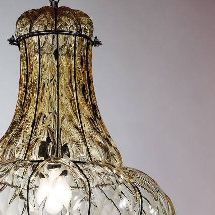 SIRU - Lustr na řetězu DOGE 1xE27/60W/230V pr. 30 cm béžová/černá benátské sklo