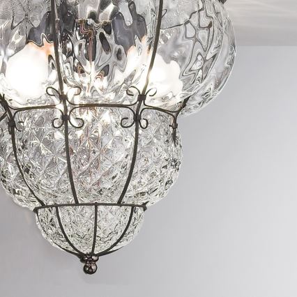 SIRU - Stropní svítidlo CLASSIC 3xE14/40W/230V pr. 25 cm čirá/černá benátské sklo