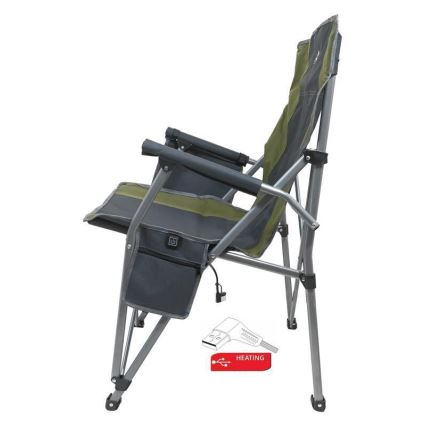 Skládací kempingová židle s vyhříváním 11/5V zelená/šedá