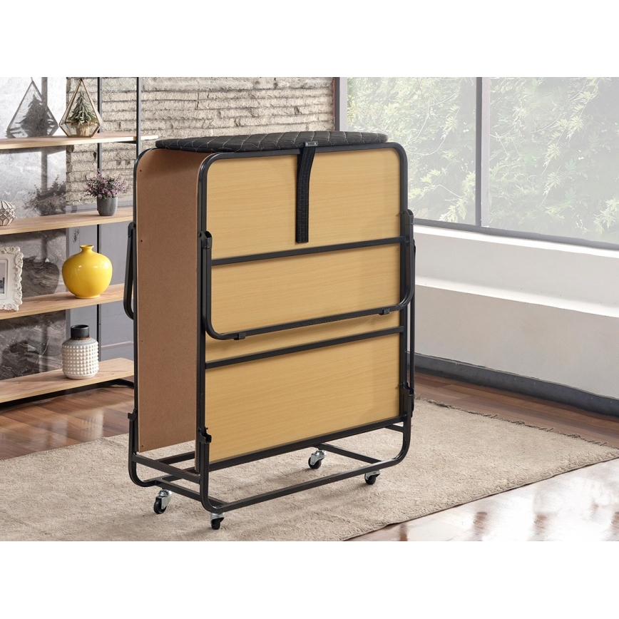 Skládací kovová jednolůžková postel s matrací HERON 90x204 cm bílá