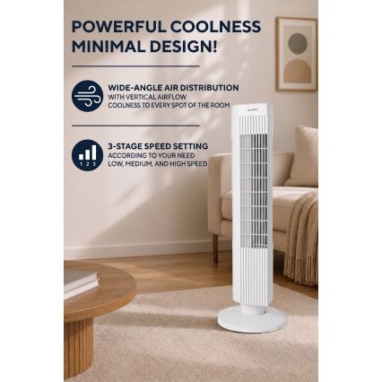 Sloupový ventilátor 50W/230V 74,5 cm bílá