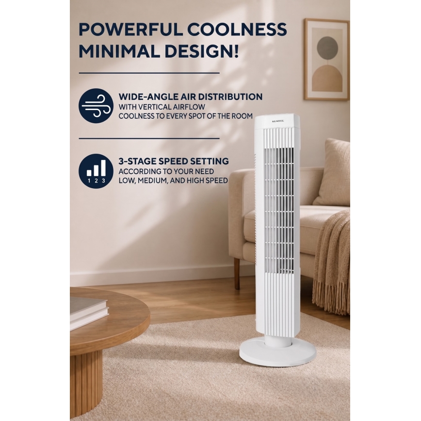 Sloupový ventilátor 50W/230V 74,5 cm bílá