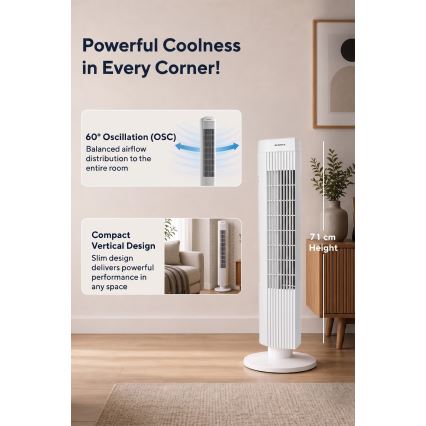 Sloupový ventilátor 50W/230V 74,5 cm bílá