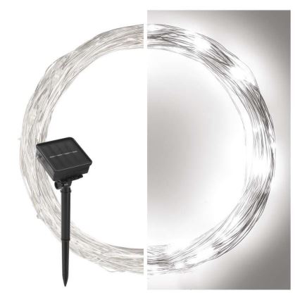 Solární řetěz 120xLED/2,4W/1,2V 12m IP44 600 mAh studená bílá