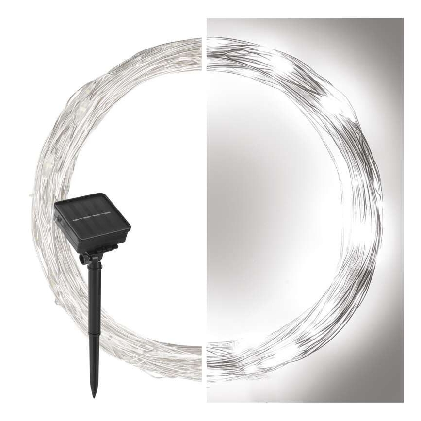 Solární řetěz 120xLED/2,4W/1,2V 12m IP44 600 mAh studená bílá