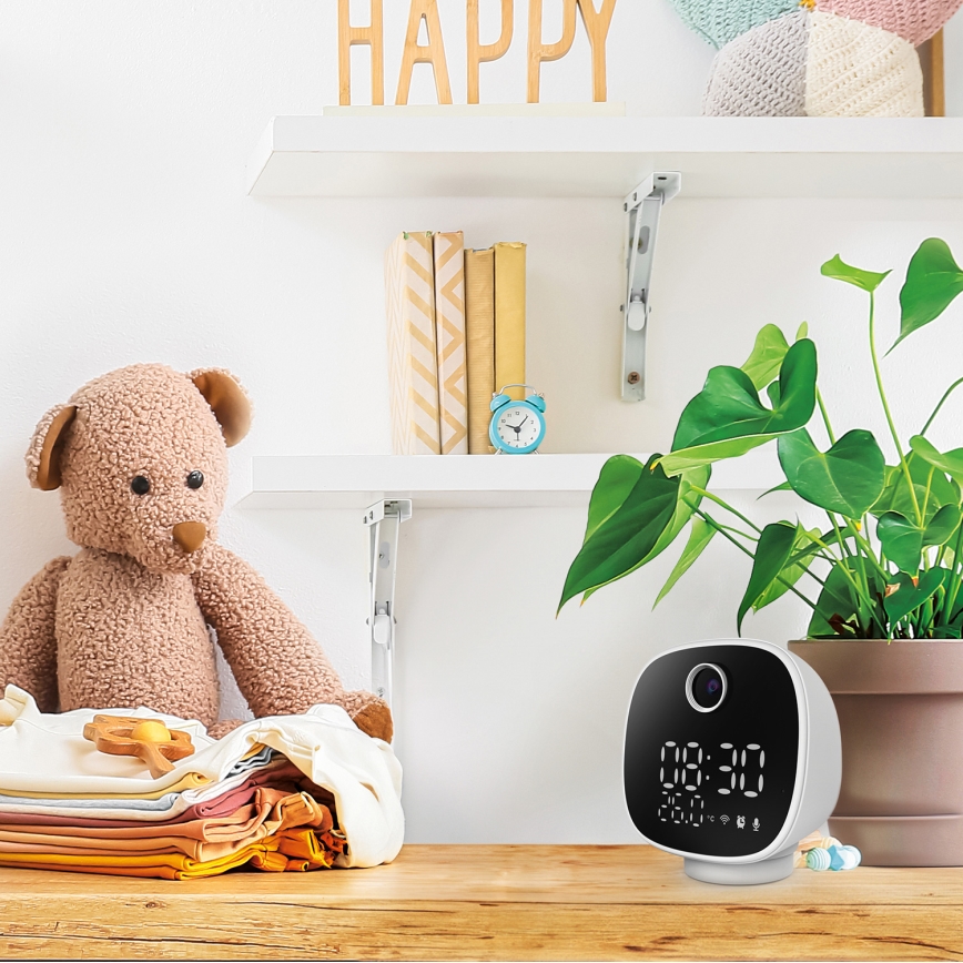 Chytrá kamera s budíkem, teploměrem a LED světlem 1296p 3Mpx 5V Wi-Fi Tuya IP65