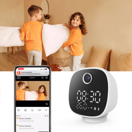 Chytrá kamera s budíkem, teploměrem a LED světlem 1296p 3Mpx 5V Wi-Fi Tuya IP65