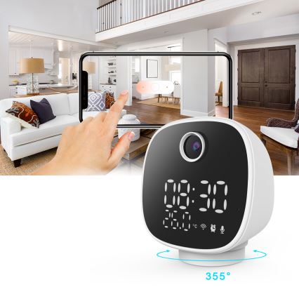 Chytrá kamera s budíkem, teploměrem a LED světlem 1296p 3Mpx 5V Wi-Fi Tuya IP65