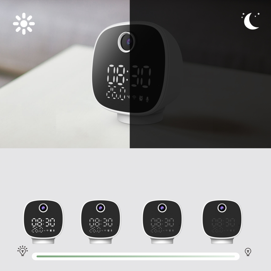 Chytrá kamera s budíkem, teploměrem a LED světlem 1296p 3Mpx 5V Wi-Fi Tuya IP65