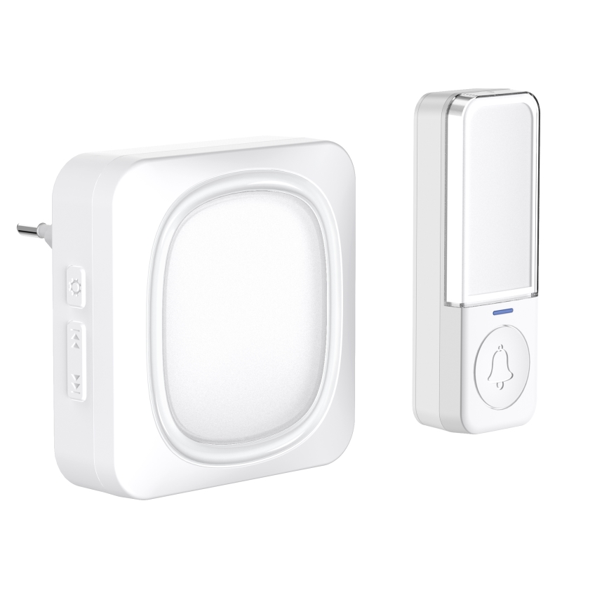 Bezdrátový zvonek s LED osvětlením do zásuvky 230V/1xCR2032 IP56 bílá