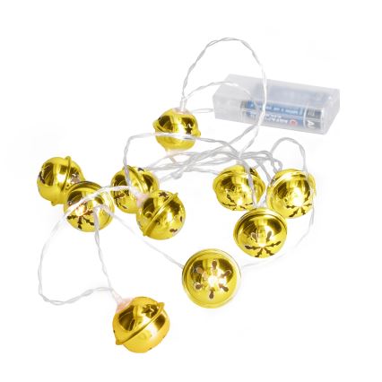 LED Vánoční řetěz 10xLED/2xAA/teplá bílá 1,8m rolničky