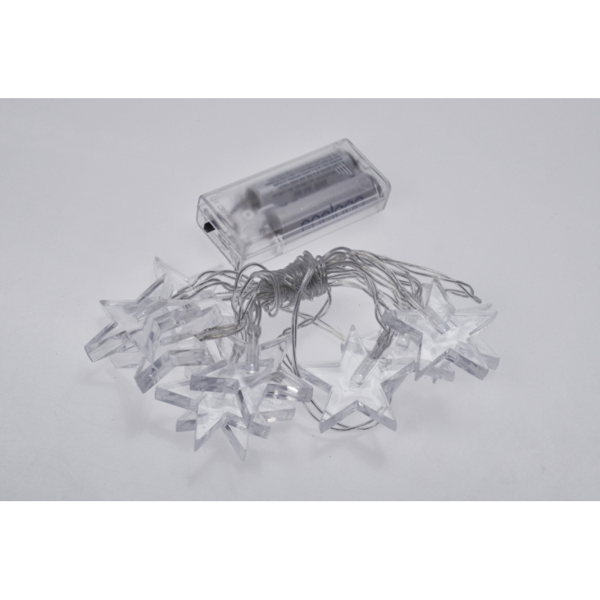 LED Vánoční řetěz 10xLED/2xAA 1,5m hvězdy bílé světlo