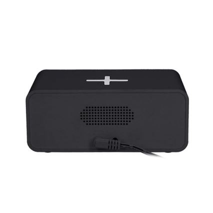 Digitální hodiny s Qi bezdrátovou nabíječkou 230V/CR2032 černá