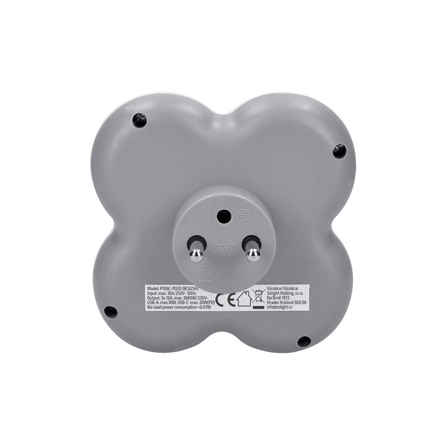 Rozbočka 3x 16A + USB A+C rychlonabíječka 20W